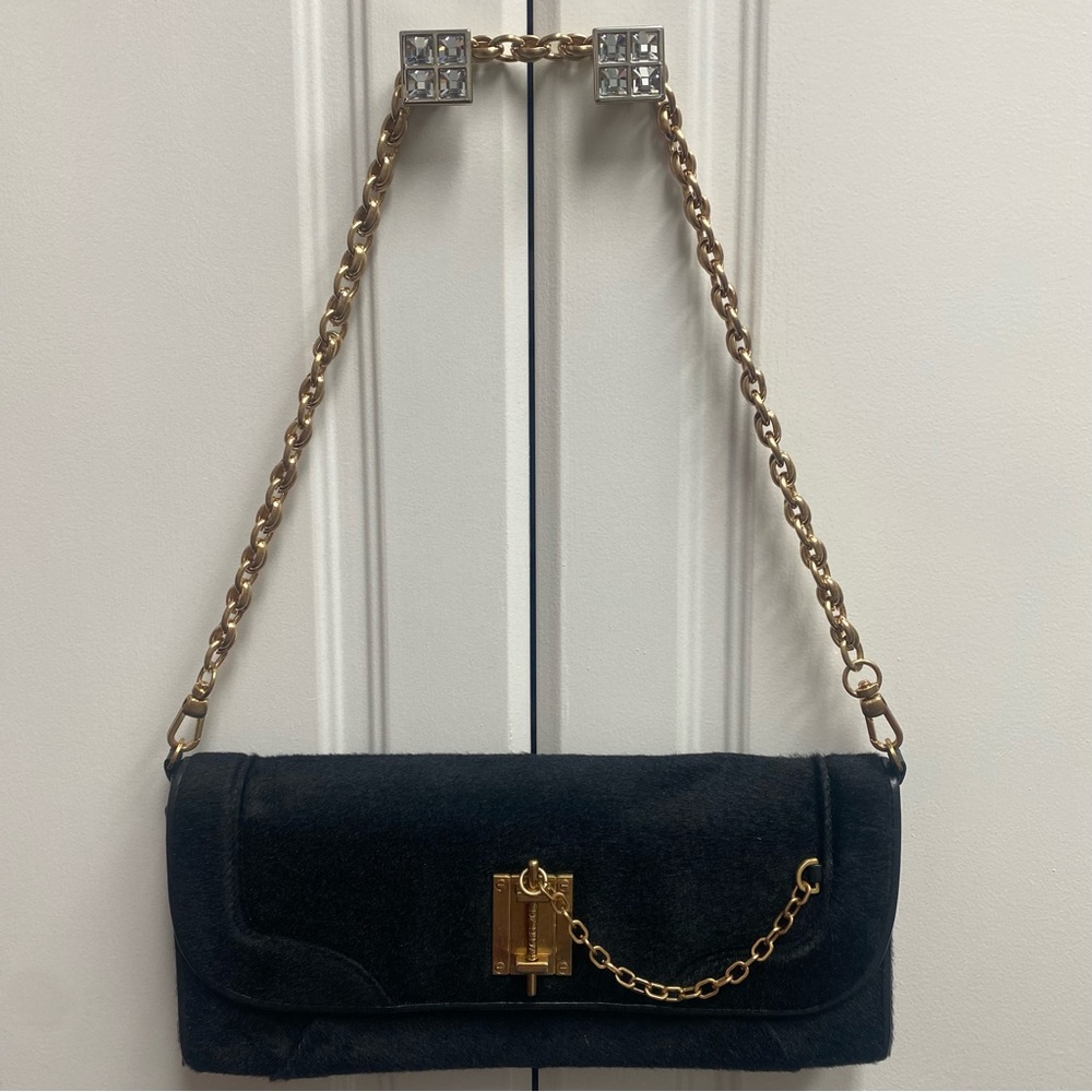 Rachel Zoe Calf Skin Gold Chain Clutch Purse